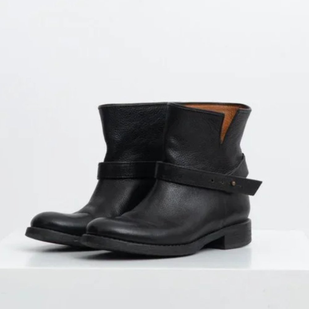 Real Leather Madewell Biker Moto Brass Strap Black Leather Ankle Boots| Size 9.5